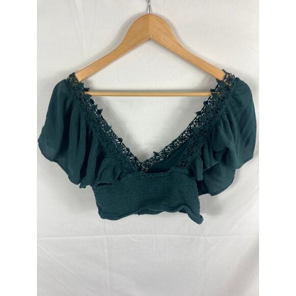 American Eagle Cropped V Neck Crochet Top Size Medium - Picture 5 of 5